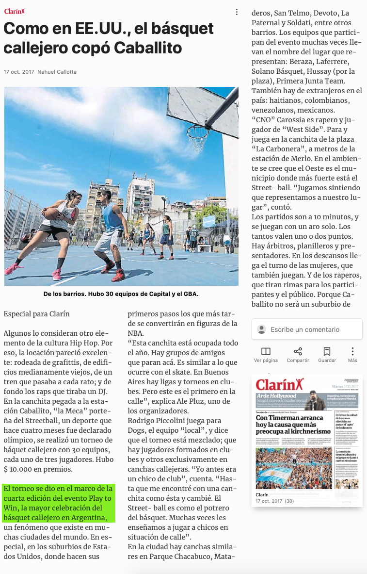 Play to Win, la mayor celebración del Basket Callejero en Argentina